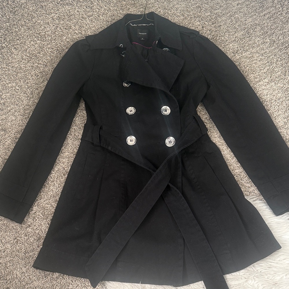 Express Black Double-Breasted Women's Trench Coat size small. Has pockets